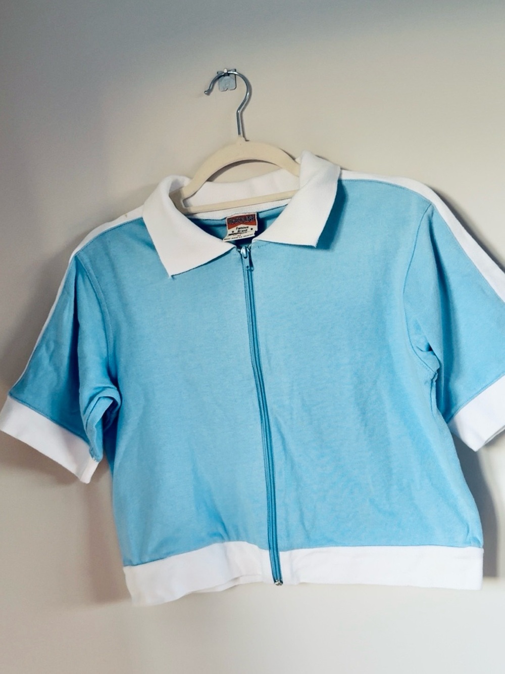RETRO VINTAGE Y2K BLUE SHORT SLEEVE TRACK JACKET CROP TOP SIZE M